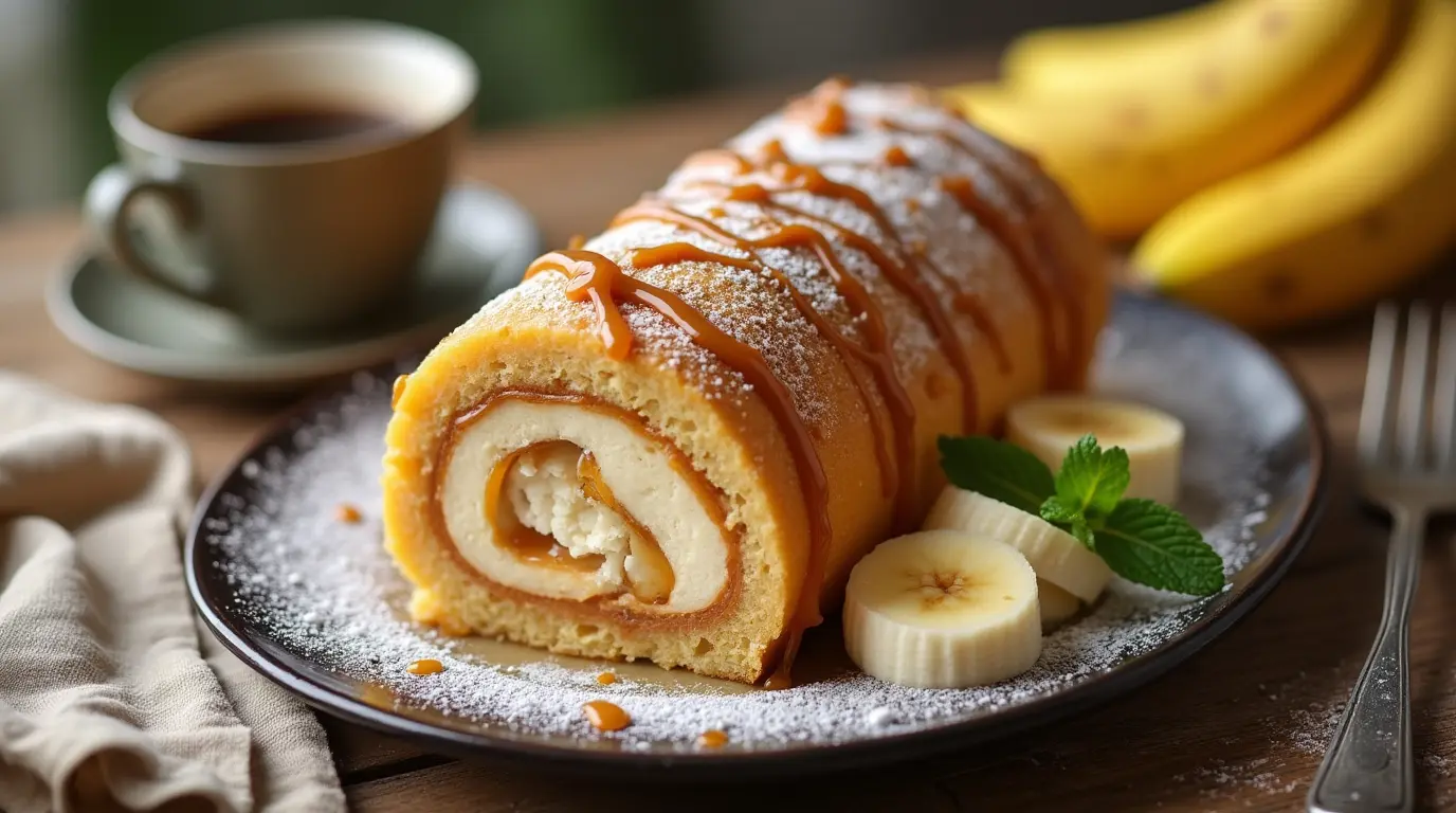 Caramel Banana Roll Cake Recipe