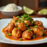 Golden fried chicken tossed in a homemade Bang Bang sauce garnished with green onions