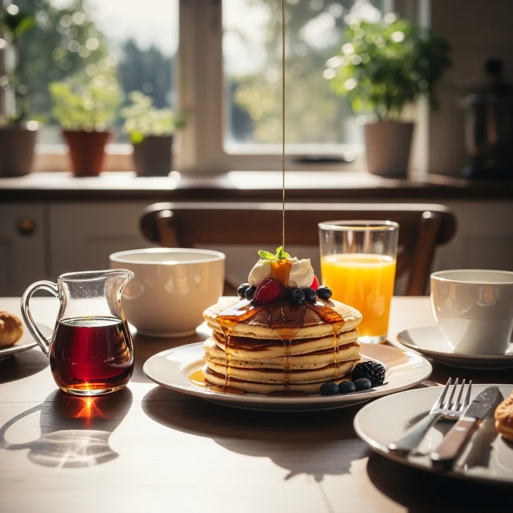 Easy Kodiak Cakes Pancake Recipe fluffy pancakes stack with syrup