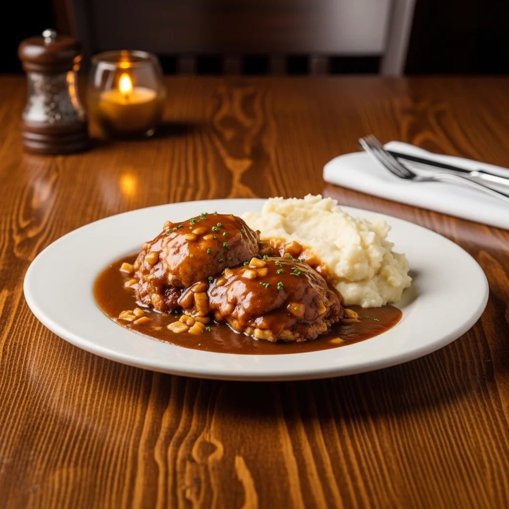 finished smothered chicken recipe served with gravy