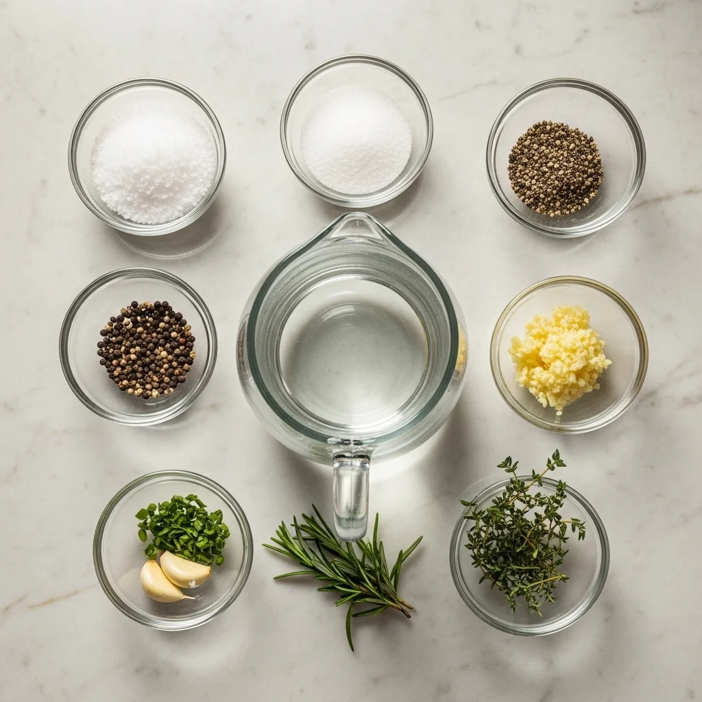 chicken brine recipe ingredients measured and arranged