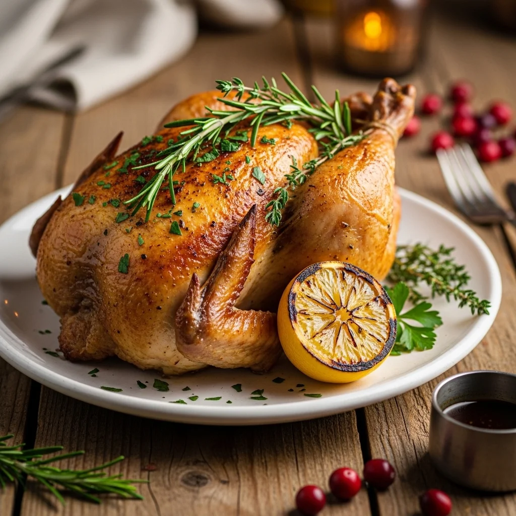cooked chicken from chicken brine recipe served on table