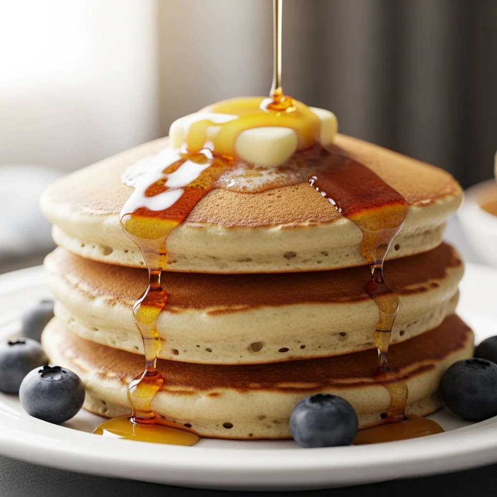 Easy Kodiak Cakes Pancake Recipe fluffy pancakes stack with syrup