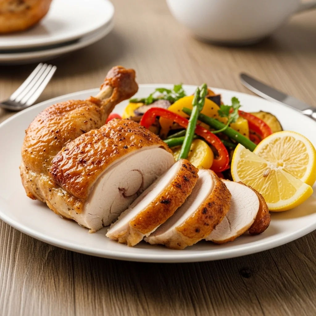 Juicy roasted bone in chicken breast recipes served