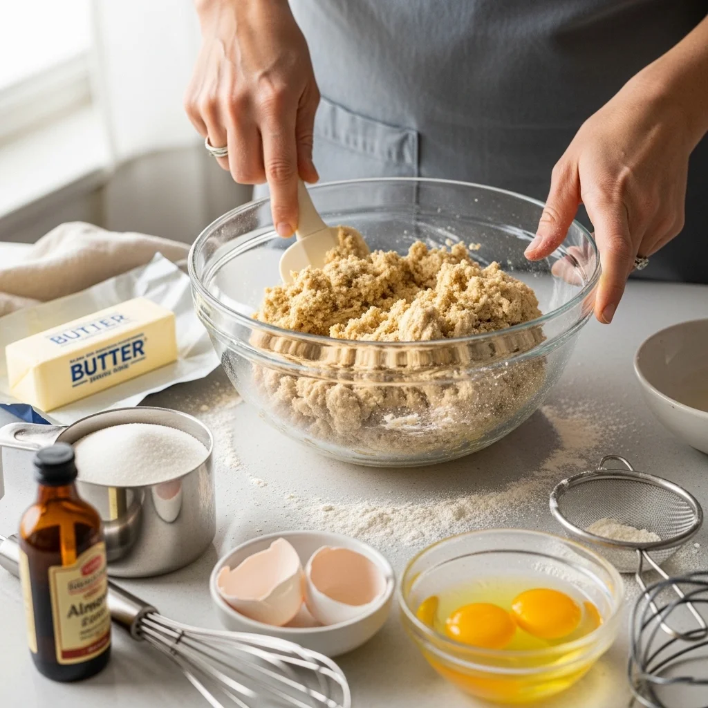 preparing almond cookie recipe dough
