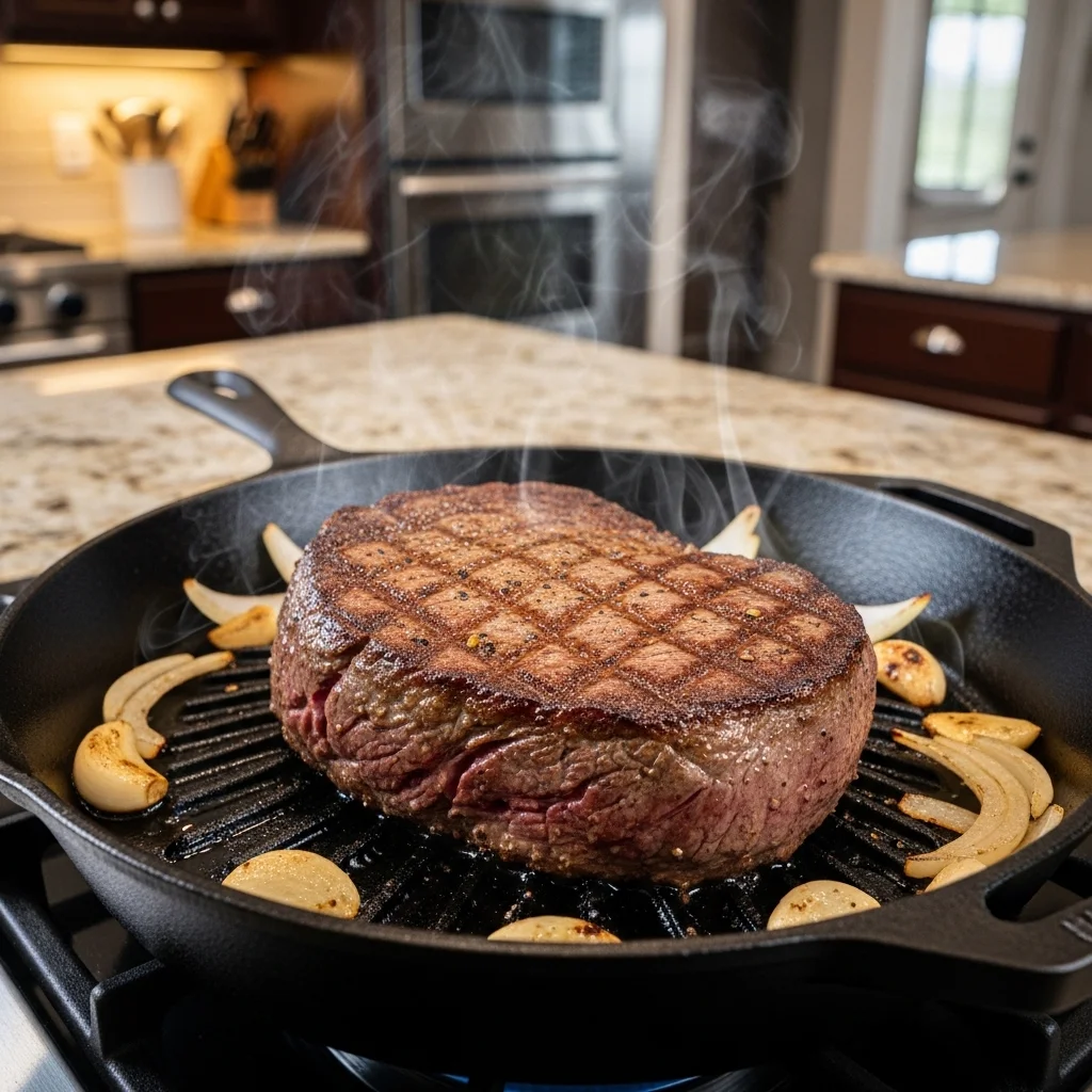 cooking beef round steak recipe in skillet