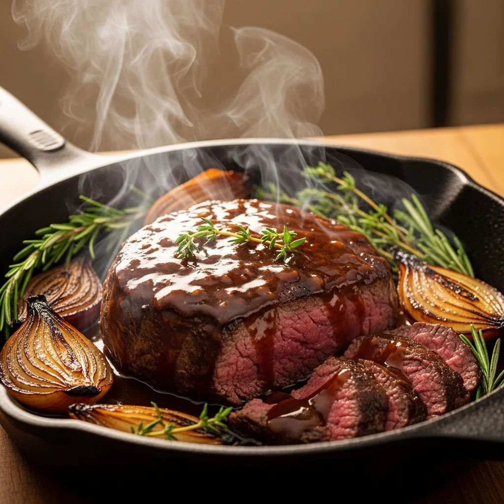 beef round steak recipe served with sauce