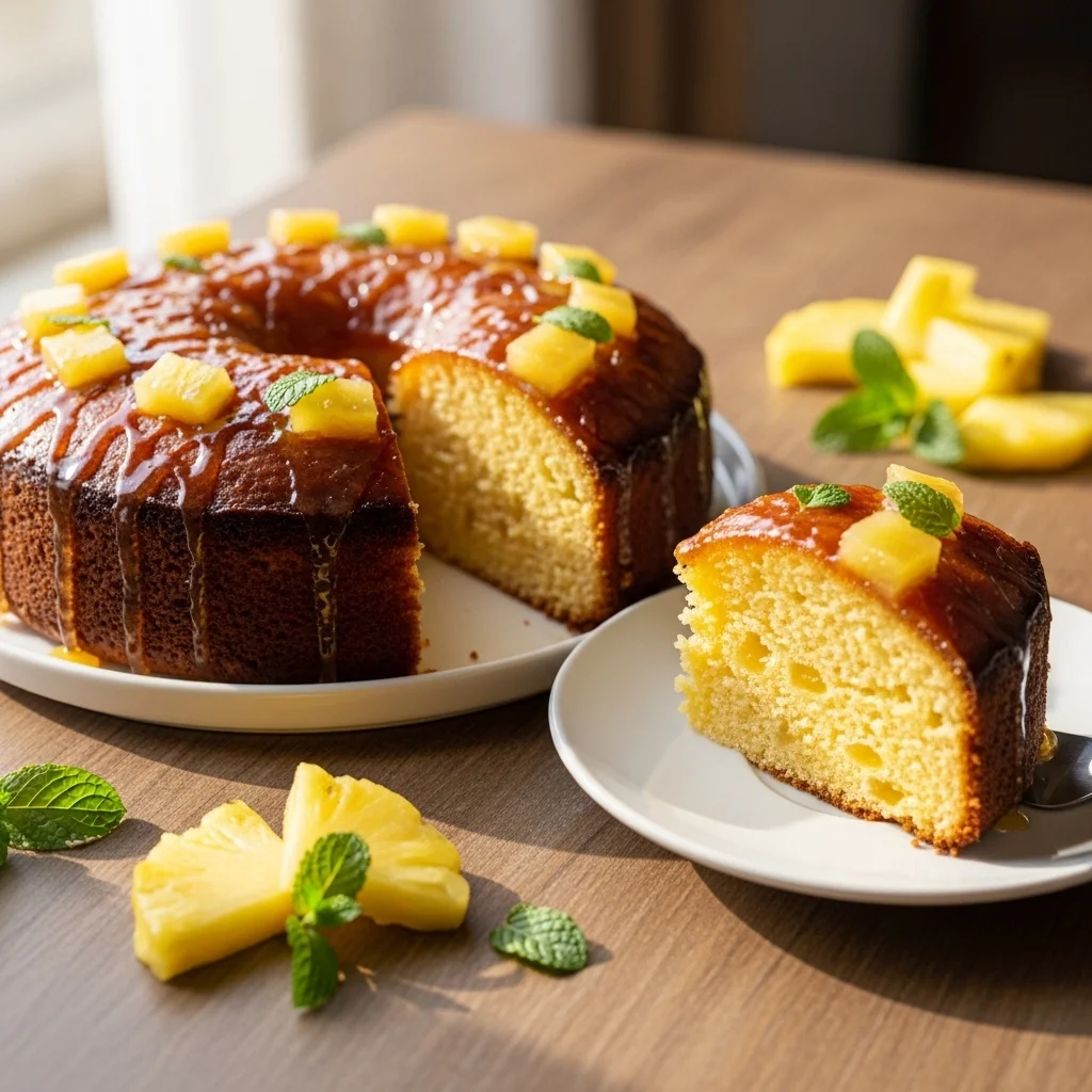 freshly baked pineapple cake recipe served on plate