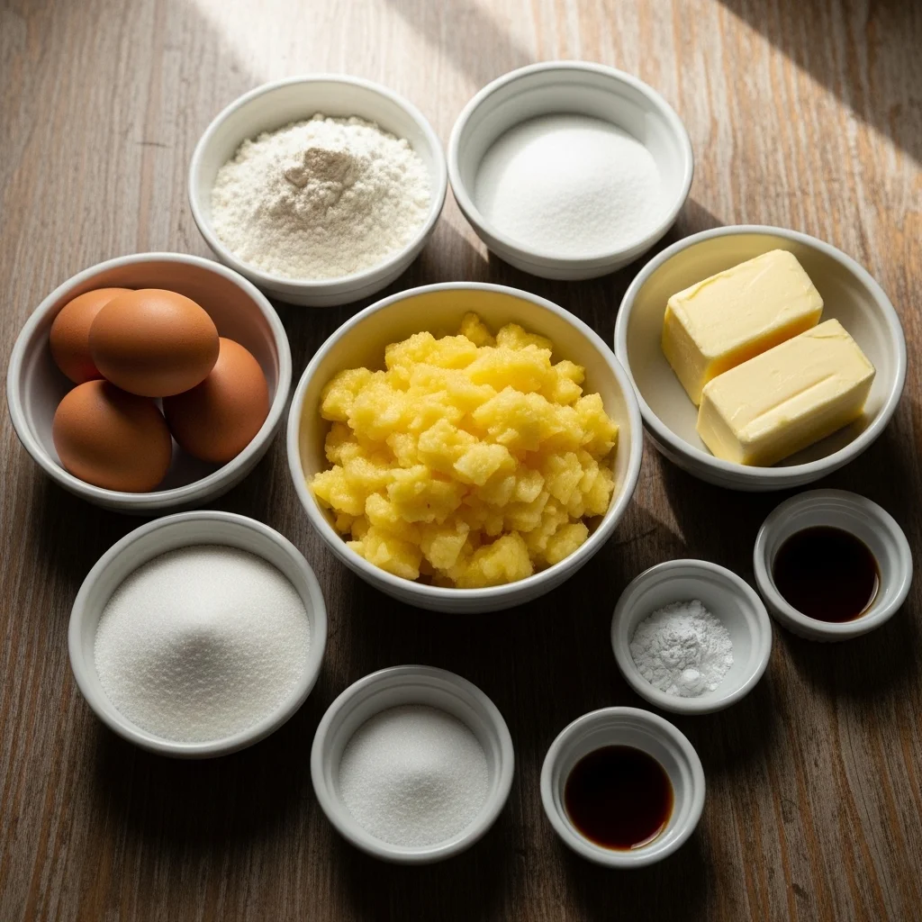 pineapple cake recipe ingredients on kitchen table