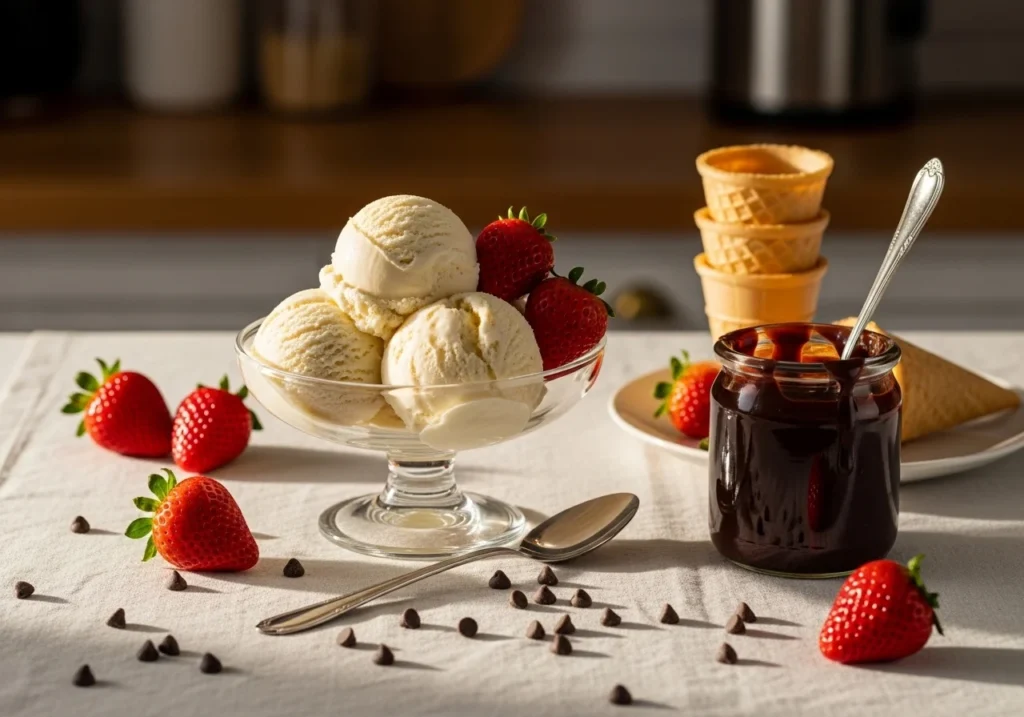 Cuisinart ice cream recipe — creamy homemade vanilla ice cream in a bowl