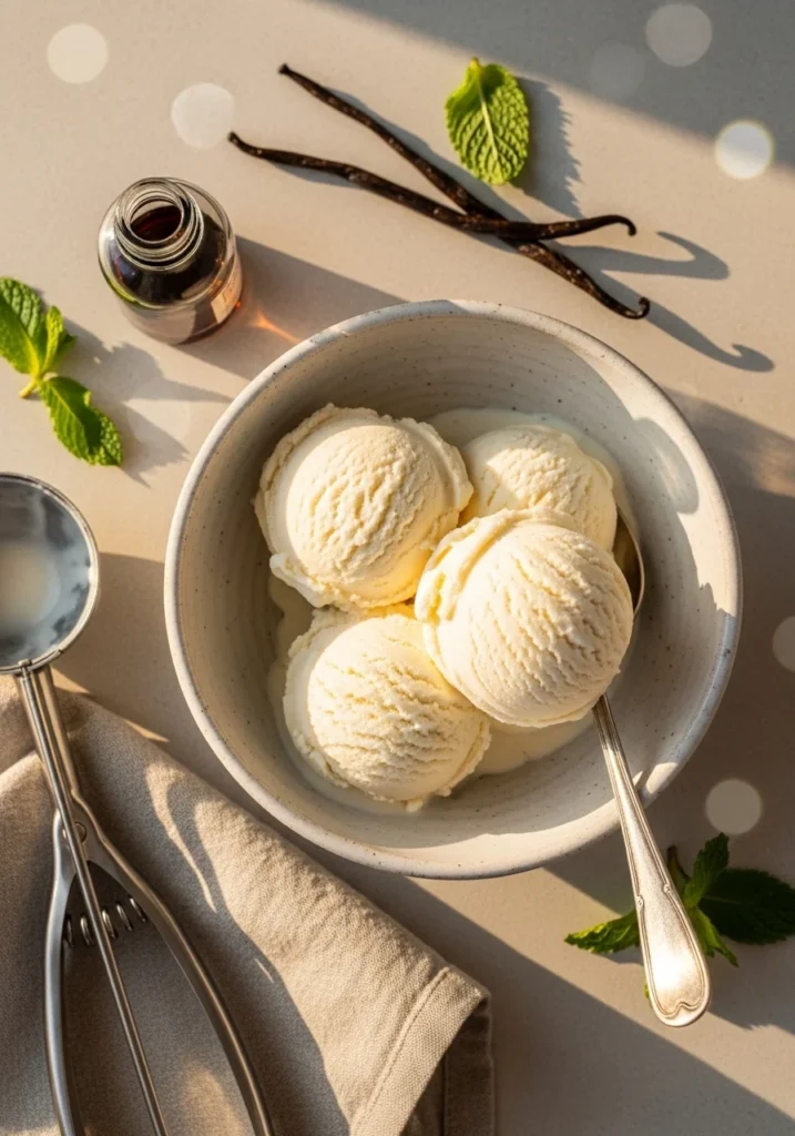 Best Cuisinart ice cream recipe — creamy homemade vanilla scoops in a white bowl