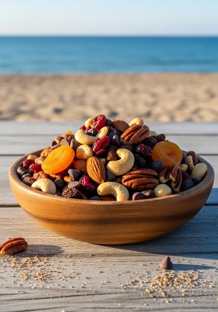 trail mix with nuts and dried fruit beach snack