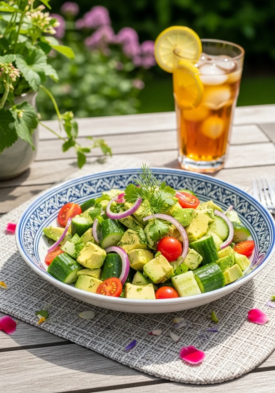 The Green Goddess of Your Dreams: Why This Cucumber Avocado Salad Wins Summer 6 Fresh cucumber avocado side salad served outdoors.