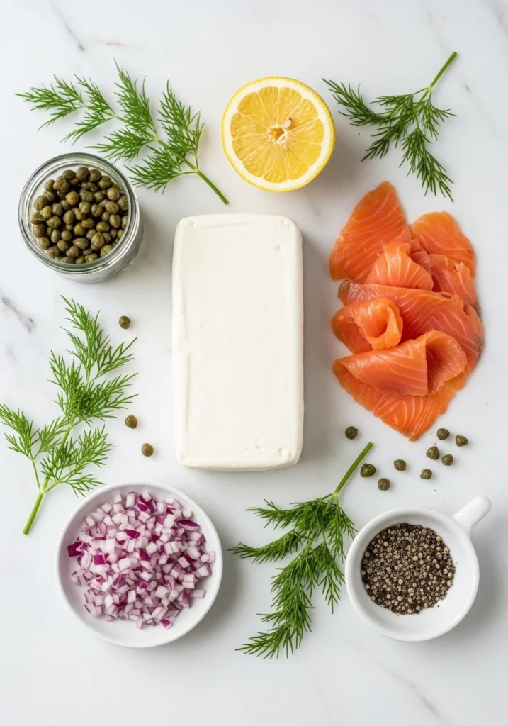 ingredients for homemade smoked salmon cream cheese spread
