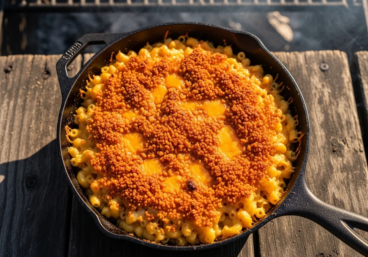 best smoked mac and cheese recipe in a cast iron skillet
