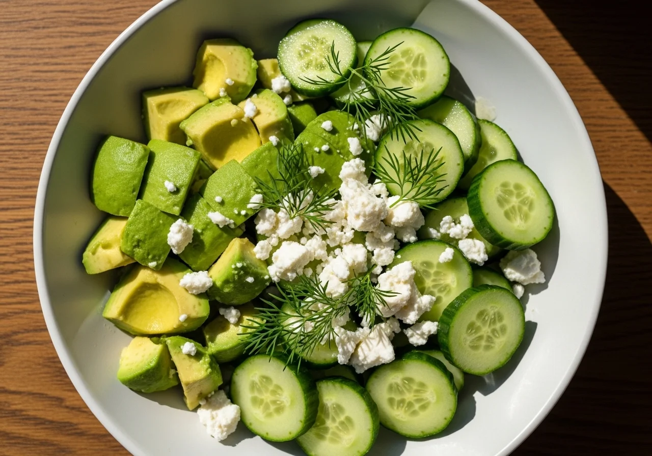The Green Goddess of Your Dreams: Why This Cucumber Avocado Salad Wins Summer 1 A close-up shot of a healthy cucumber avocado salad.