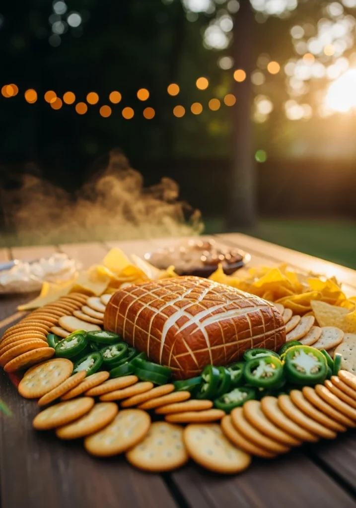 A golden-brown smoked block of cream cheese