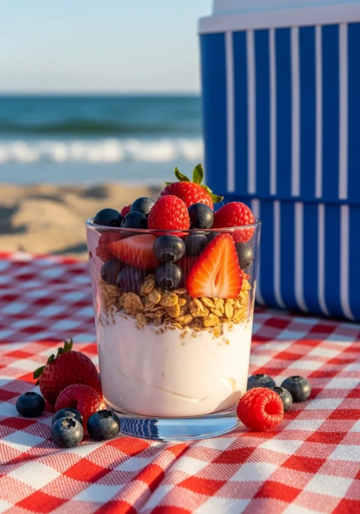 yogurt parfait with berries beach snack