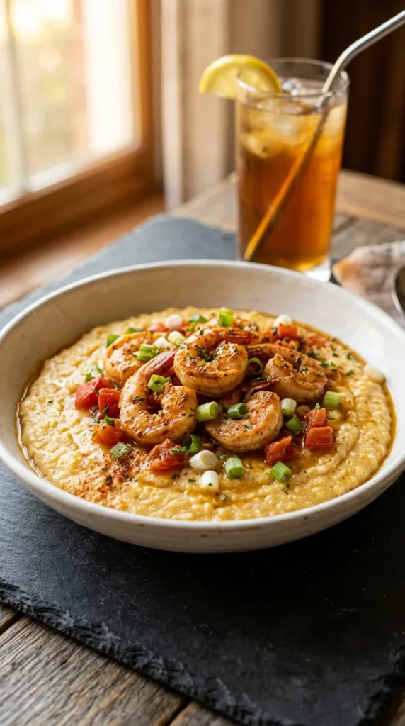 creamy slow cooker shrimp and grits with Cajun seasoning — summer crockpot recipes seafood dinner