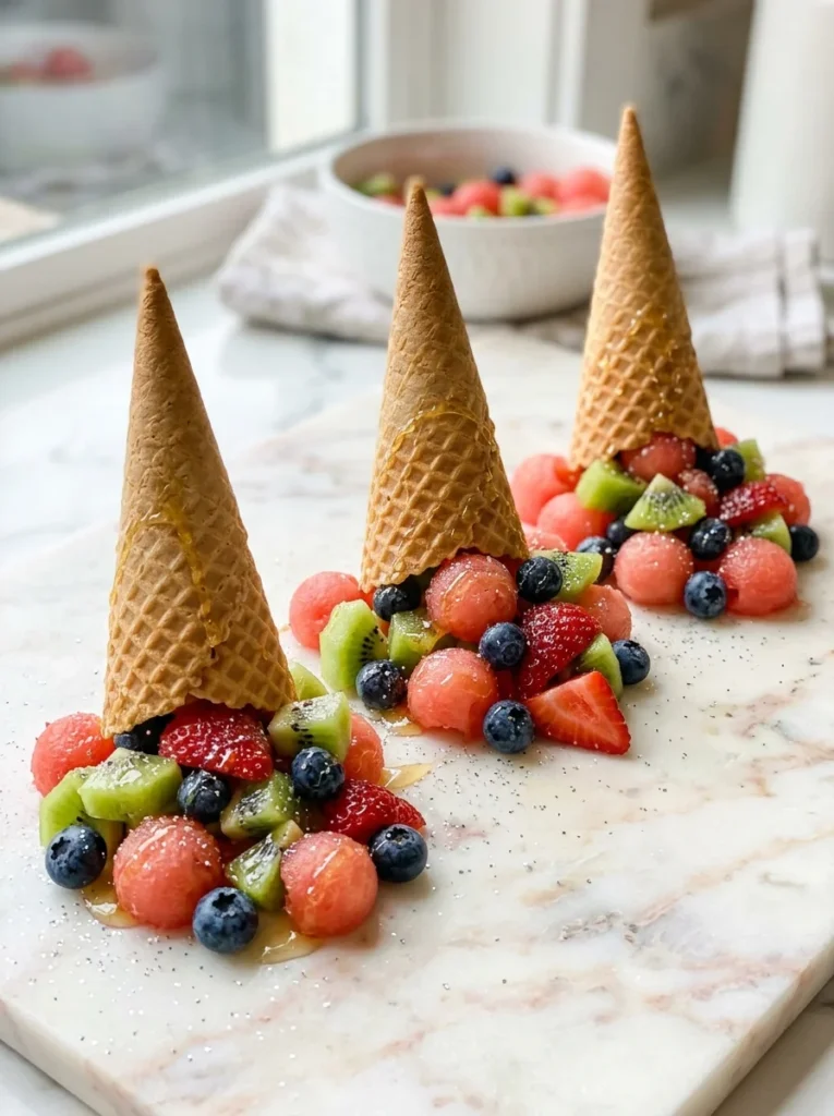 Ice cream cone fruit cups whimsy food birthday dessert alternative