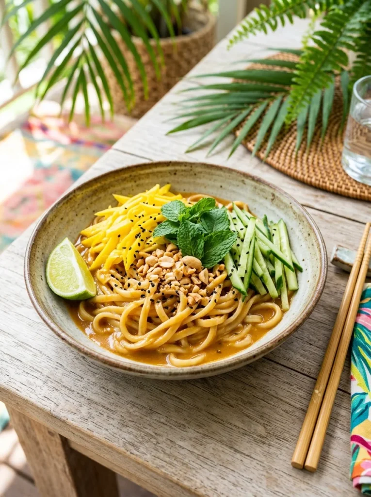 Thai cold peanut noodles mango refreshing summer dinner ideas