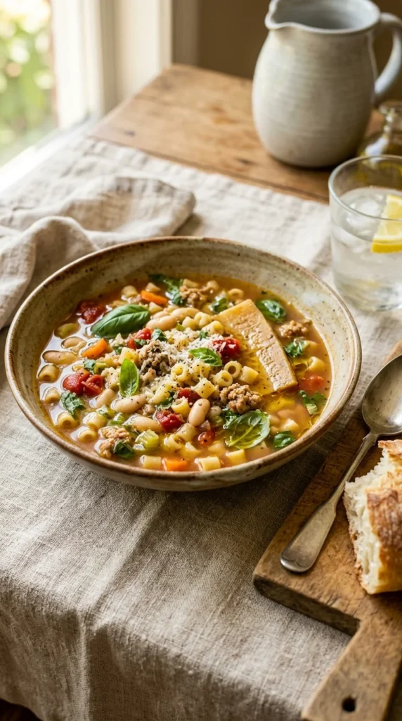 light slow cooker summer pasta e fagioli with beans and basil — quick crockpot dinners for hot days