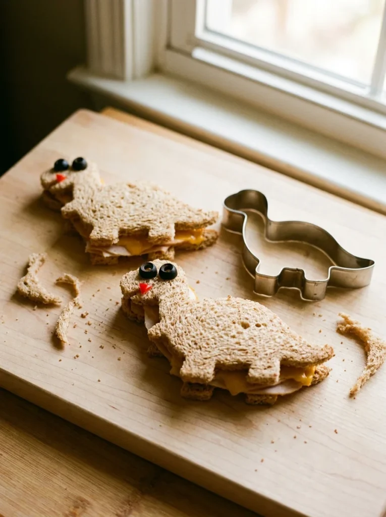 Dinosaur sandwich shapes cookie cutter whimsy food lunch box idea