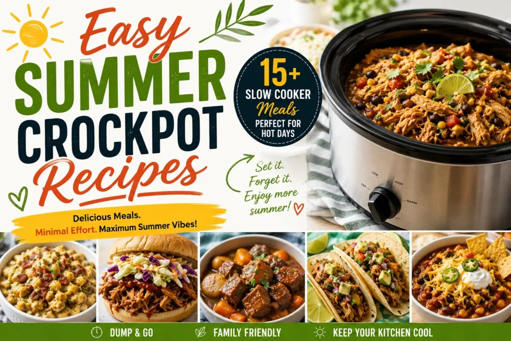 summer crockpot recipes with fresh vegetables in white slow cooker