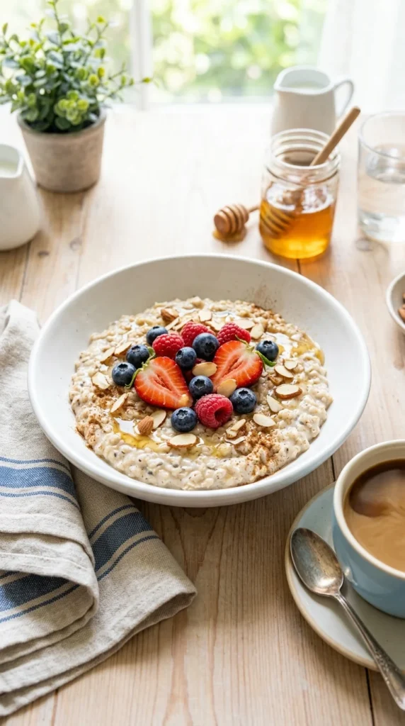 slow cooker overnight oats with fresh summer berries and honey — summer crockpot recipes easy breakfast