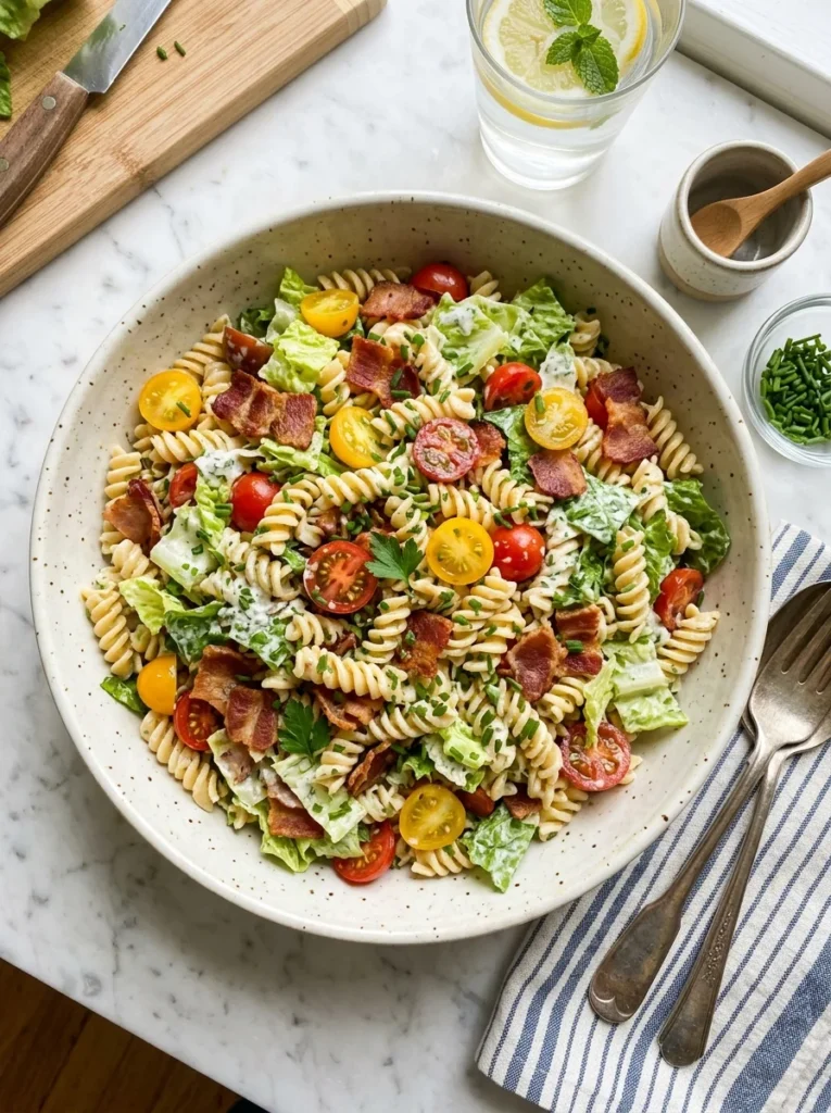 BLT pasta salad easy summer dinner ideas cookout