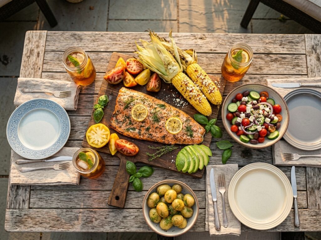 best summer dinner ideas spread on outdoor table