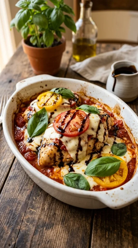 slow cooker caprese chicken with mozzarella tomatoes basil balsamic — easy summer crockpot meals