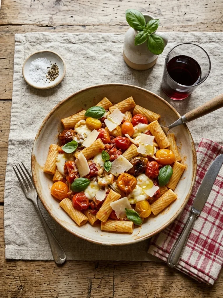 caprese pasta fresh tomatoes basil summer dinner recipe