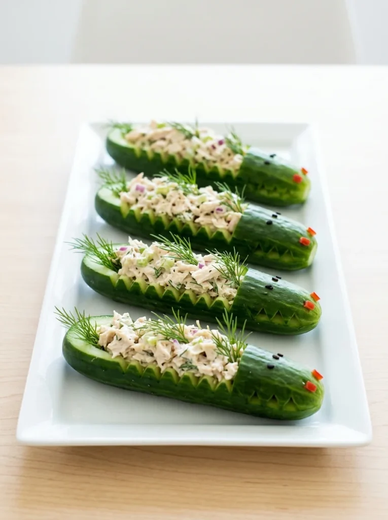 Cucumber crocodile boats whimsy food healthy snack for kids