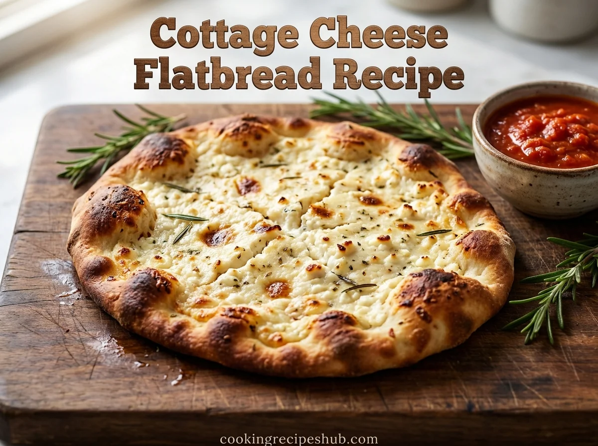Cottage cheese flatbread recipe — golden, crispy, low-carb flatbread on a wood board