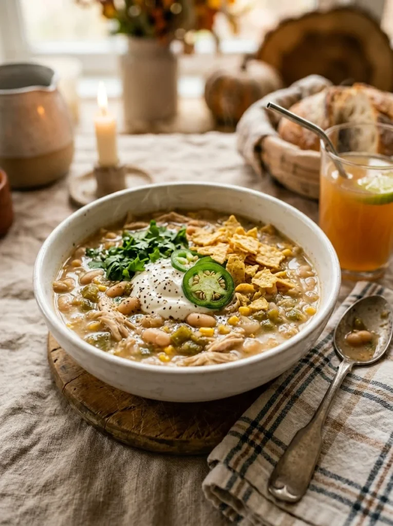 15 Easy Crockpot Chicken Recipes That Basically Cook Themselves 14 Easy crockpot white chicken chili in a bowl with toppings