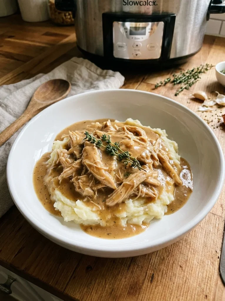 15 Easy Crockpot Chicken Recipes That Basically Cook Themselves 5 Easy crockpot chicken and gravy served over mashed potatoes