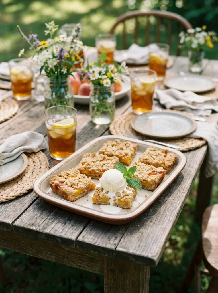 Peach Crumb Bars: The Easiest Way to Turn Ripe Peaches Into Pure Gold 5 serving peach crumb bars with ice cream