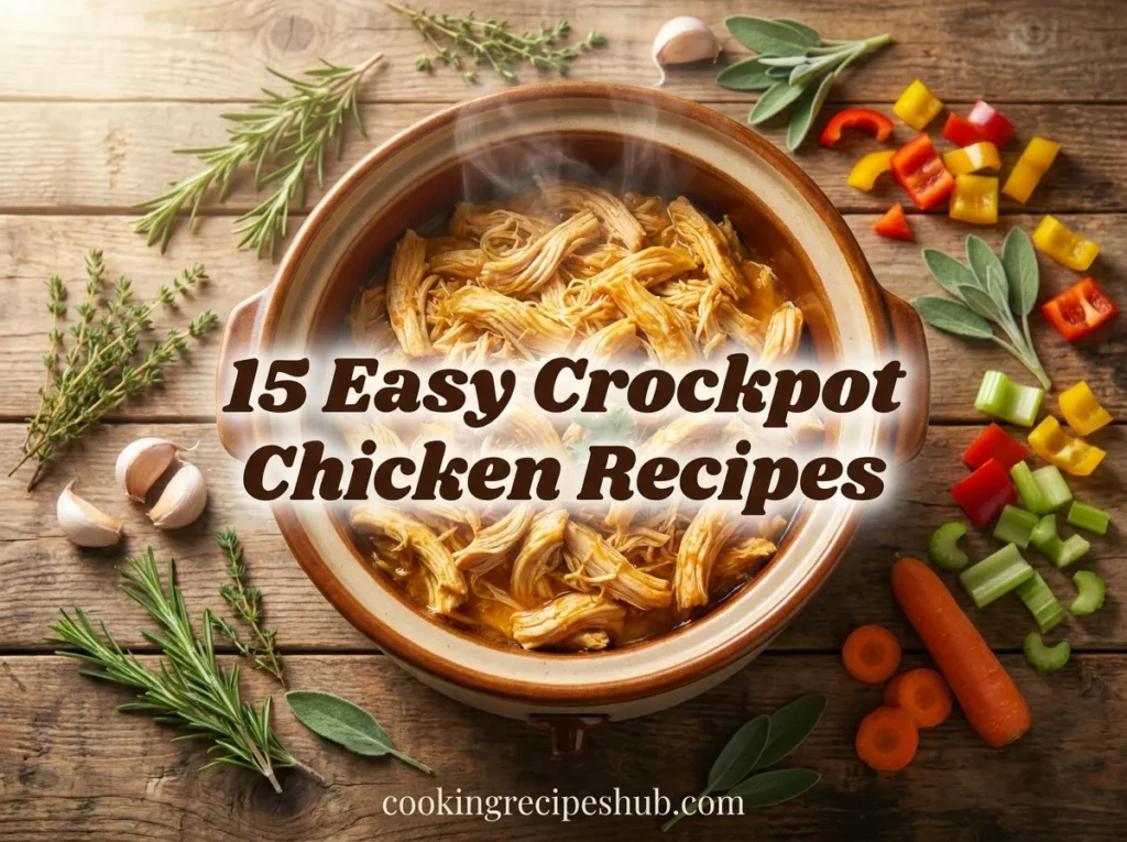 Easy crockpot chicken recipes in a slow cooker with herbs and vegetables